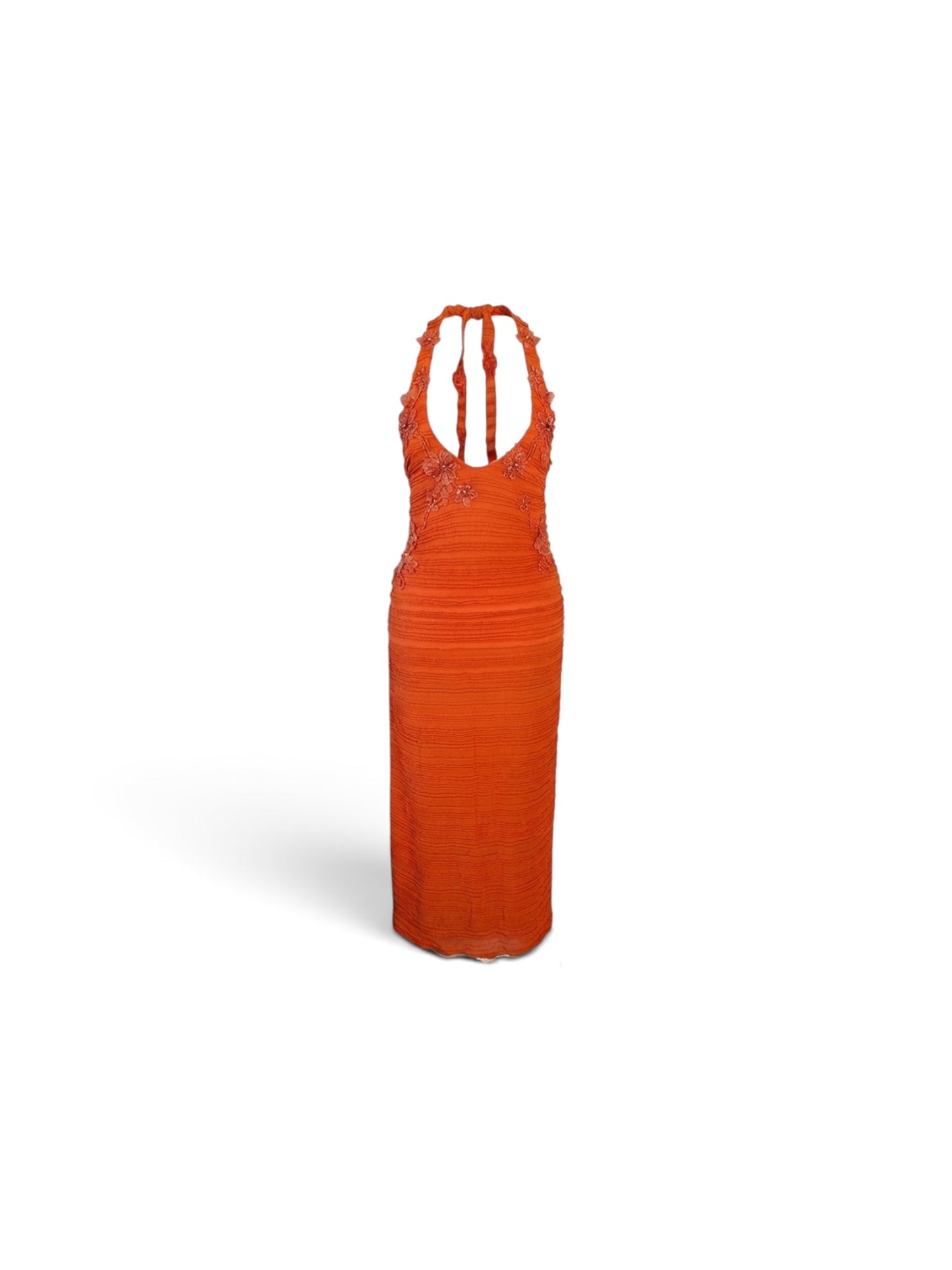 Orange Textured Halter Dress