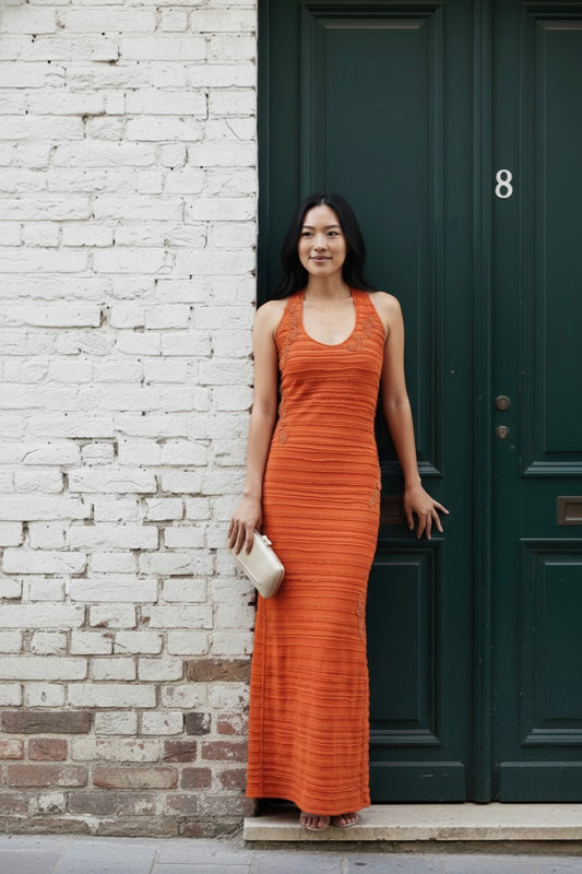 Orange Textured Halter Dress